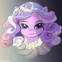 Size: 2000x2000 | Tagged: safe, artist:andaluce, derpibooru import, diamond tiara, earth pony, pony, abstract background, alternate hairstyle, bust, female, filly, foal, g4, image, png, solo