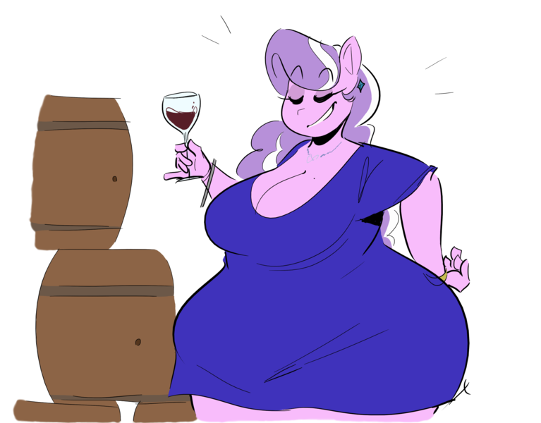 Size: 2007x1570 | Tagged: safe, artist:polofastter, artist:secretgoombaman12345, derpibooru import, diamond tiara, anthro, earth pony, barrel, big breasts, bracelet, breasts, chubby, chubby cheeks, chubby diamond, clothes, dress, ear piercing, earring, eyes closed, fat, g4, glass, grin, hand, hand on hip, image, jewelry, necklace, older, older diamond tiara, piercing, png, simple background, sketch, smiling, solo, thighs, thunder thighs, transparent background, wide hips, wine glass