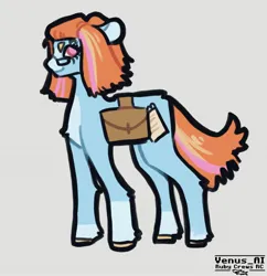Size: 1600x1652 | Tagged: safe, artist:venus_ai_, derpibooru import, bright eyes, earth pony, pony, g1, alternate cutie mark, alternate hairstyle, alternate tail color, alternate tailstyle, bag, blue coat, chest fluff, female, glasses, image, jpeg, mare, orange mane, pink eyes, signature, tail, two toned mane, two toned tail, unshorn fetlocks