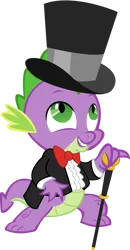 Size: 808x1556 | Tagged: safe, artist:tylerajohnson352, derpibooru import, spike, dragon, cane, clothes, coat, cute, handsome, hat, image, necktie, png, scales, tail, top hat, tuxedo