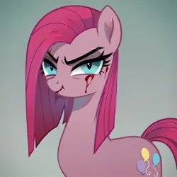 Size: 768x768 | Tagged: prompter needed, source needed, grimdark, ai content, derpibooru import, machine learning generated, stable diffusion, pinkie pie, earth pony, blood, female, generator:purplesmart.ai, image, jpeg, looking at you, pinkamena diane pie, smiling, smiling at you