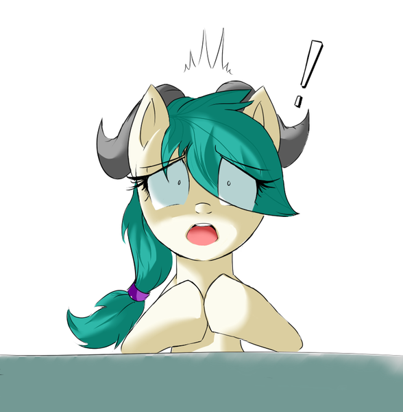 Size: 818x834 | Tagged: safe, artist:nac0n, derpibooru import, earth pony, pony, capricorn, capricorn (g4), exclamation point, eye clipping through hair, female, g4, image, mare, open mouth, png, ponyscopes, shocked, shocked expression, simple background, solo, white background