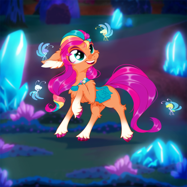 Size: 1920x1920 | Tagged: questionable, alternate version, artist:rurihal, derpibooru import, sunny starscout, breezie, earth pony, pony, g5, my little pony: make your mark, spoiler:g5, spoiler:my little pony: make your mark, spoiler:my little pony: make your mark chapter 5, spoiler:mymc05e02, blurry background, bridlewood, chest fluff, coat markings, crotchboobs, crotchboobs version, crystal, ear fluff, family trees, female, flying, image, leg fluff, looking up, mane stripe sunny, mare, my little pony: make your mark chapter 5, night, nipples, nudity, open mouth, open smile, outdoors, png, raised hoof, slender, smiling, socks (coat marking), spread wings, standing, sunny's bag, tail, thin, turned head, unshorn fetlocks, wings