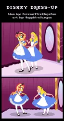 Size: 1594x3000 | Tagged: safe, artist:sapphiregamgee, derpibooru import, sunset shimmer, equestria girls, carousel boutique, clothes, comic, commission, crossover, disney, disney style, dress, g4, image, jpeg