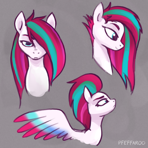 Size: 2048x2048 | Tagged: safe, artist:pfeffaroo, derpibooru import, zipp storm, pegasus, pony, g5, alternate hairstyle, bust, gray background, image, long mane, png, simple background, solo