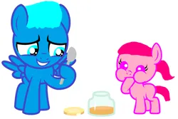 Size: 2668x1784 | Tagged: safe, artist:memeartboi, derpibooru import, ponified, earth pony, pegasus, pony, anais watterson, baby, baby pony, brother and sister, colt, cute, duo, duo male and female, family, female, filly, foal, food, gumball watterson, happy, image, male, peanut butter, png, sibling, sibling bonding, sibling love, siblings, simple background, sister, smiling, spoon, the amazing world of gumball, white background