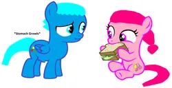 Size: 3236x1652 | Tagged: safe, artist:memeartboi, derpibooru import, ponified, earth pony, pegasus, pony, anais watterson, brother and sister, colt, cute, duo, duo male and female, eating, family, female, filly, foal, food, gumball watterson, happy, hungry, image, male, png, sandwich, sibling, sibling bonding, sibling love, siblings, simple background, sister, smiling, starving, stomach growl, stomach noise, the amazing world of gumball, white background