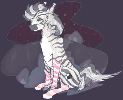 Size: 1280x1042 | Tagged: safe, artist:elliemore-casp, derpibooru import, oc, oc:zenn, unofficial characters only, zebra, clothes, ear fluff, image, jpeg, sitting, socks, solo, watermark