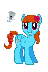Size: 2300x3472 | Tagged: safe, artist:darkpinkmonster, artist:kinnichi, artist:user15432, artist:xgeneralmarshmallowx, derpibooru import, oc, oc:messy twister, unofficial characters only, pegasus, pony, base used, cutie mark, female, flower, flower in hair, flower in tail, g4, image, mare, png, simple background, smiling, solo, stand, tail, transparent background