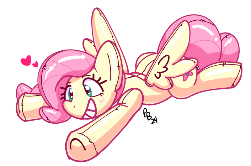 Size: 2359x1562 | Tagged: safe, artist:ponballoon, derpibooru import, fluttershy, inflatable pony, pegasus, bean mouth, grin, image, inflatable, lying down, plop, png, pool toy, smiling, solo, spread wings, wings