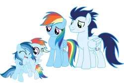 Size: 2856x1935 | Tagged: artist needed, safe, derpibooru import, rainbow dash, soarin', oc, oc:ragtag, oc:shooting star, pegasus, pony, female, filly, foal, image, male, mare, offspring, parent:rainbow dash, parent:soarin', parents:soarindash, png, shipping, siblings, simple background, soarindash, stallion, straight, transparent background, twins