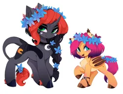 Size: 6000x4613 | Tagged: safe, artist:xsatanielx, derpibooru import, oc, unofficial characters only, bat pony, pony, unicorn, commission, female, flower, flower in hair, horn, image, png