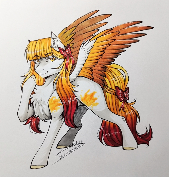 Size: 2894x3023 | Tagged: safe, artist:lunciakkk, derpibooru import, oc, oc:lena, unofficial characters only, pegasus, cheek fluff, chest fluff, image, jpeg, smiling, solo, traditional art