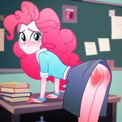 Size: 1024x1024 | Tagged: prompter needed, suggestive, ai content, derpibooru import, machine learning assisted, machine learning generated, pinkie pie, human, equestria girls, ass, balloonbutt, bent over, bent over desk, bottomless, breasts, butt, clothes, crying, desk, g4, image, jpeg, no panties, partial nudity, skirt, skirt lift, spank mark, spanked