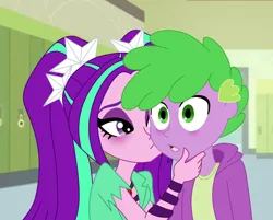 Size: 1850x1487 | Tagged: safe, artist:spike17, derpibooru import, aria blaze, spike, human, equestria girls, blushing, g4, hand on face, human spike, humanized, image, kissing, png, ship:ariaspike, shipping