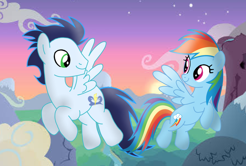 Size: 2856x1935 | Tagged: safe, derpibooru import, rainbow dash, soarin', pegasus, pony, female, image, male, mare, png, shipping, soarindash, stallion, straight