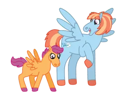 Size: 2048x1536 | Tagged: safe, derpibooru import, scootaloo, windy whistles, pegasus, pony, baby steps, cute, cutealoo, duo, female, first steps, freckles, image, mare, mother and child, mother and daughter, open mouth, open smile, png, raised hoof, scootadoption, scootalove, smiling, windybetes