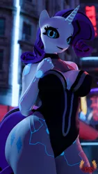 Size: 2160x3840 | Tagged: suggestive, artist:loveslove, derpibooru import, rarity, anthro, unicorn, 3d, blurry background, breasts, busty rarity, female, glow, glowing horn, high res, horn, image, looking at you, png, solo