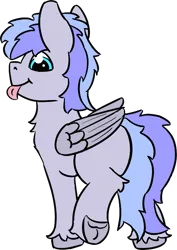 Size: 584x827 | Tagged: safe, artist:dsksh, derpibooru import, oc, oc:discoordination, unofficial characters only, pegasus, pony, :p, aggie.io, blue eyes, butt, folded wings, image, looking at you, male, pegasus oc, plot, png, raised leg, simple background, sketch, solo, stallion, tail, tongue out, transparent background, two toned mane, two toned tail, unshorn fetlocks, wings