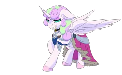 Size: 1810x1122 | Tagged: safe, artist:soundwavedragon, derpibooru import, oc, oc:fizzy sprinkles, unofficial characters only, alicorn, pony, clothes, collar, curly hair, curly mane, digital art, dress, ear fluff, evil, evil grin, eyelashes, eyeshadow, femboy, feminine stallion, floppy ears, gala dress, girly, grin, horn, image, large wings, lidded eyes, long hair, long hair male, long horn, long mane, looking at you, makeup, male, mercenary insignia, mlptwtgala, png, raised hoof, shorn fetlocks, simple background, smiling, solo, stallion, transparent background, wings