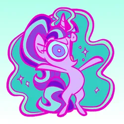 Size: 2048x2048 | Tagged: safe, artist:janegumball, derpibooru import, part of a set, starlight glimmer, pony, unicorn, big eyes, big head, bipedal, blue sclera, chibi, colored pupils, colored sclera, enamel pin, evil starlight, eyelashes, female, g4, glow, glowing horn, gradient background, high res, horn, image, jpeg, magic, mare, open mouth, open smile, pin design, pink coat, ponytail, profile, purple eyes, s5 starlight, smiling, solo, sparkles, standing, tail, tied mane, tongue out, two toned mane, two toned tail, wide eyes