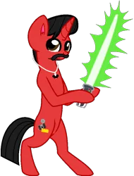 Size: 590x776 | Tagged: safe, artist:mickey1909, derpibooru import, oc, oc:mickey motion, unicorn, bipedal, g4, horn, image, lightsaber, male, png, simple background, solo, star wars, transparent background, weapon