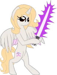 Size: 590x776 | Tagged: safe, artist:mickey1909, derpibooru import, oc, oc:mythical valiant, alicorn, bipedal, female, g4, image, lightsaber, png, simple background, solo, star wars, transparent background, weapon