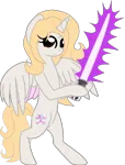 Size: 590x776 | Tagged: safe, artist:mickey1909, derpibooru import, oc, oc:mythical valiant, alicorn, bipedal, female, g4, image, lightsaber, png, simple background, solo, star wars, transparent background, weapon