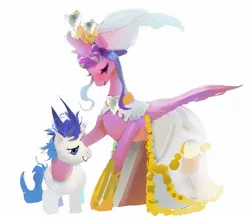 Size: 1928x1694 | Tagged: safe, artist:vondsketch, derpibooru import, princess cadance, shining armor, alicorn, pony, unicorn, blushing, clothes, dress, duo, duo male and female, female, height difference, hoof shoes, horn, image, jewelry, jpeg, male, meme, messy mane, regalia, ship:shiningcadance, shipping, simple background, straight, the bride and the ugly ass groom, veil, wedding dress, wedding veil, white background