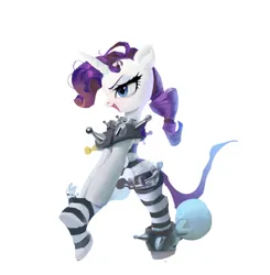 Size: 2454x2508 | Tagged: safe, artist:vondsketch, derpibooru import, rarity, pony, unicorn, ball and chain, clothes, female, g4, horn, image, jpeg, mare, prison outfit, simple background, solo, white background