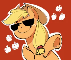 Size: 500x422 | Tagged: safe, artist:buzzingroyalty, derpibooru import, applejack, earth pony, pony, female, hat, image, mare, png, simple background, solo, sunglasses