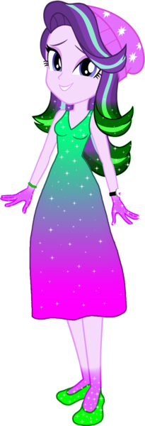 Size: 536x1567 | Tagged: safe, artist:invisibleink, artist:tylerajohnson352, derpibooru import, starlight glimmer, equestria girls, beanie, beautiful, bracelet, clothes, colorful, dress, female, flats, g4, glitter, hat, image, jewelry, png, shoes, sparkles, sparkly dress, sparkly hair