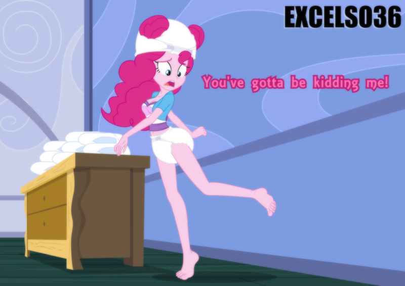 Size: 935x661 | Tagged: safe, artist:excelso36, derpibooru import, pinkie pie, human, baby cakes, equestria girls, g4, barefoot, clean diaper, clothes, diaper, diaper fetish, feet, fetish, image, jpeg, non-baby in diaper, nudity, partial nudity, poofy diaper, scene interpretation, solo