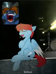 Size: 3686x4916 | Tagged: safe, artist:feather_bloom, derpibooru import, oc, oc:jack(fb), oc:jasper(fb), earth pony, pegasus, pony, blurry, detailed background, image, meme, microphone, open mouth, performance, png, singing, sobbing, source in the description, stage