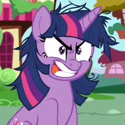 Size: 1024x1024 | Tagged: safe, artist:enterusxrname, ponerpics import, twilight sparkle, angry, image, messy mane, outdoors, png, ponyville, show accurate, solo