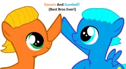 Size: 1116x610 | Tagged: safe, artist:memeartboi, derpibooru import, ponified, earth pony, pegasus, pony, best bros, best friends, best friends forever, bff, brofist, brothers, colt, cute, darwin watterson, duo, duo male, foal, gumball watterson, happy, high five, image, male, png, sibling, sibling bonding, sibling love, siblings, simple background, smiling, the amazing world of gumball, white background