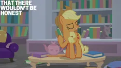 Size: 2000x1125 | Tagged: safe, derpibooru import, edit, edited screencap, editor:quoterific, screencap, applejack, ocellus, what lies beneath, disguise, disguised changeling, g4, image, png