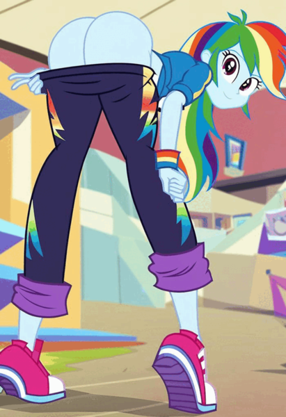 Size: 700x1023 | Tagged: questionable, ai content, anonymous prompter, derpibooru import, machine learning generated, stable diffusion, rainbow dash, human, equestria girls, bent over, butt, butt crack, clothes, female, g4, generator:pony diffusion v6 xl, image, looking at you, looking back, looking over shoulder, mooning, my little pony equestria girls: better together, pants, pants down, png, rainbutt dash, smiling, solo, solo female, undressing