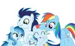 Size: 2346x1424 | Tagged: safe, derpibooru import, rainbow dash, soarin', oc, oc:ragtag, oc:shooting star, pegasus, pony, female, filly, foal, image, male, mare, offspring, parent:rainbow dash, parent:soarin', parents:soarindash, png, shipping, siblings, simple background, soarindash, stallion, straight, transparent background, twins