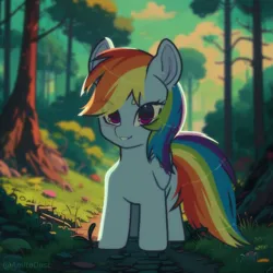 Size: 2023x2024 | Tagged: safe, artist:auroracursed, derpibooru import, rainbow dash, pegasus, pony, cute, dashabetes, eyebrows, eyebrows visible through hair, female, forest, g4, image, nature, png, solo, tree
