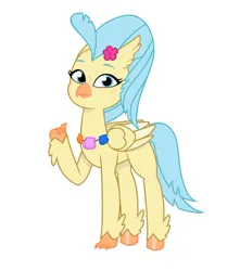Size: 640x725 | Tagged: safe, artist:jazzhooves, derpibooru import, princess skystar, classical hippogriff, hippogriff, g5, my little pony: the movie, female, flower, flower in hair, freckles, g4, g4 to g5, generation leap, image, jewelry, jpeg, necklace, simple background, solo, thumbs up, white background