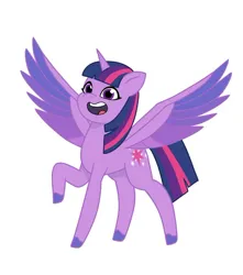 Size: 640x725 | Tagged: safe, artist:jazzhooves, derpibooru import, twilight sparkle, twilight sparkle (alicorn), alicorn, pony, g5, female, g4, g4 to g5, generation leap, image, jpeg, open mouth, simple background, solo, spread wings, white background, wings