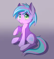 Size: 2952x3216 | Tagged: safe, artist:kawaiipony2, derpibooru import, oc, oc:trilly taffy, unofficial characters only, earth pony, pony, :p, colored pupils, commission, cute, earth pony oc, female, gradient background, high res, image, looking at you, mare, ocbetes, png, raised hoof, simple background, sitting, smiling, smiling at you, solo, tail, tongue out