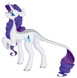 Size: 1788x1794 | Tagged: safe, artist:sychia, derpibooru import, rarity, pony, unicorn, alternate hairstyle, concave belly, female, horn, image, leonine tail, mare, markings, png, raised hoof, redesign, simple background, slender, solo, tail, thin, transparent background, wide eyes