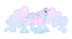 Size: 3500x1889 | Tagged: safe, artist:iridescentclaws, derpibooru import, oc, oc:moonlight blossom, unofficial characters only, alicorn, pony, chest fluff, digital art, draft horse, ear fluff, fluffy, g4, image, png, princess, sparkly, sparkly mane, sparkly tail, tail, unshorn fetlocks