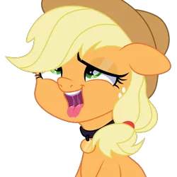 Size: 5500x5500 | Tagged: suggestive, artist:c1trine, artist:spring_moon, derpibooru import, applejack, earth pony, pony, ahegao, applejack's hat, base used, bedroom eyes, collar, commission, cowboy hat, drool, drool string, female, femsub, freckles, hat, image, mare, open mouth, pet play, pet tag, png, simple background, solo, solo female, submissive, tongue out, transparent background, ych result