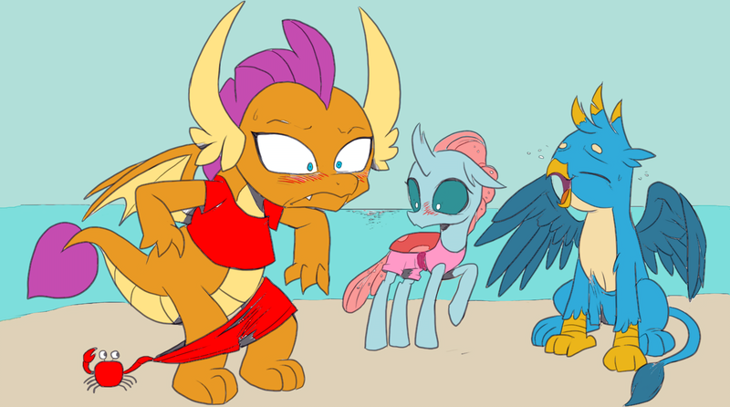 Size: 2560x1428 | Tagged: safe, artist:nauyaco, color edit, derpibooru import, edit, gallus, ocellus, smolder, colored, image, png