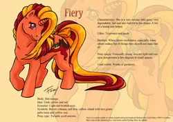 Size: 842x595 | Tagged: safe, artist:solkatt, derpibooru import, oc, oc:fiery, unofficial characters only, pony, twinkle eyed pony, unicorn, comic:falling stars, g1, bow, female, g1 oc, horn, image, jpeg, mare, raised hoof, reference sheet, simple background, solo, tail, tail bow, turned head, yellow background, zoom layer