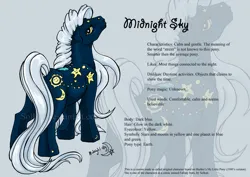 Size: 900x637 | Tagged: safe, artist:solkatt, derpibooru import, oc, oc:midnight sky (solkatt), unofficial characters only, earth pony, pony, comic:falling stars, g1, female, g1 oc, image, jpeg, light blue background, looking at you, looking back, looking back at you, mare, reference sheet, simple background, standing, twice as fancy ponies, zoom layer