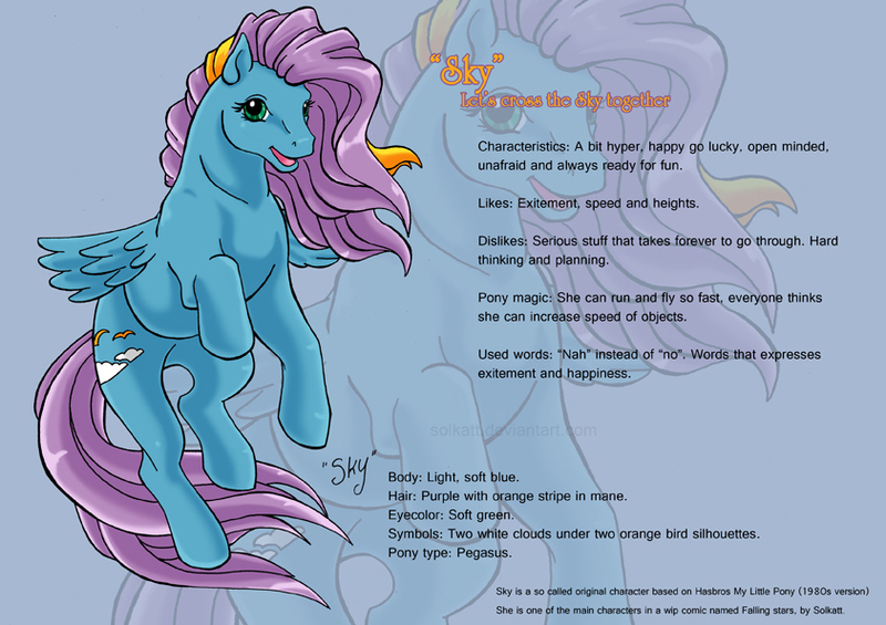 Size: 842x595 | Tagged: safe, artist:solkatt, derpibooru import, oc, oc:let's cross the sky together, unofficial characters only, pegasus, pony, comic:falling stars, g1, female, flying, g1 oc, image, jpeg, light blue background, looking at you, mare, open mouth, open smile, reference sheet, simple background, smiling, zoom layer